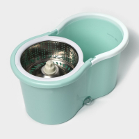 Швабра с отжимом и ведром с металлической центрифугой Доляна, 14 л, запасная насадка из микрофибры, колёсики, МИКС