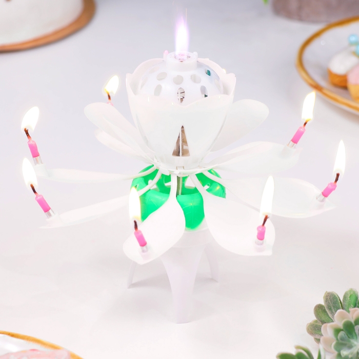 Свеча для торта музыкальная "Тюльпан", крутящаяся, белая, 14,5&times;6 см