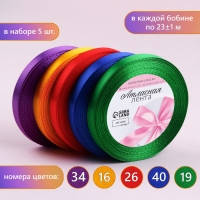 Набор атласных лент «Радуга», 5 шт, размер 1 ленты: 10 мм × 23 ± 1 м Набор атласных лент «Радуга», 5 шт, размер 1 ленты: 10 мм × 23 ± 1 м