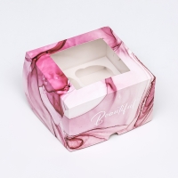 Коробка для 4 капкейков с окном , "Изящность", 16 х 16 х 10 см