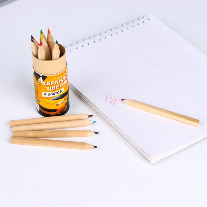 Набор цветных карандашей мини в тубусе &laquo;Гонки&raquo;, 12 шт, с точилкой