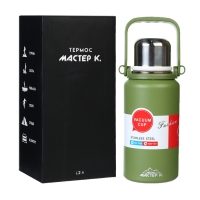 Термос, 1.1 л, Тропа "Мастер К", с кружкой, сохраняет тепло до 12 ч , зеленый