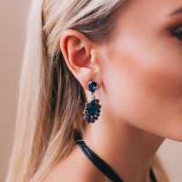 Серьги со стразами &laquo;Карнавал&raquo; шик, цвет синий в чернёном серебре