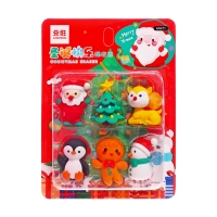 Набор ластиков фигурных, 6 штук, новогодние, в блистере Набор ластиков фигурных, 6 штук, новогодние, в блистере