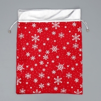 Мешочек подарочный плюш &laquo;Снег и солнце&raquo;, снежинки, тиснение, 30 х 40 см +/- 1.5 см, Новый год