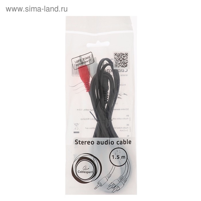 Кабель-переходник аудио Cablexpert CCA-458, Jack 3.5 мм(m)-2xRCA(m), 1.5 м, черный Кабель-переходник аудио Cablexpert CCA-458, Jack 3.5 мм(m)-2xRCA(m), 1.5 м, черный
