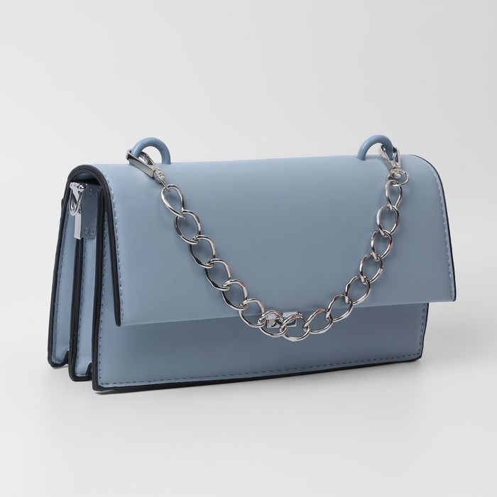 Цепочка для сумки, с карабинами, металлическая, плоская, 19 &times; 15 мм, 30 см, цвет серебряный