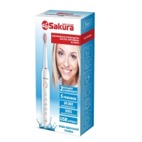 Электрическая зубная щетка Sakura SA-5561W, звуковая, 38000 дв/мин, 2 насадки, розовая Электрическая зубная щетка Sakura SA-5561W, звуковая, 38000 дв/мин, 2 насадки, розовая