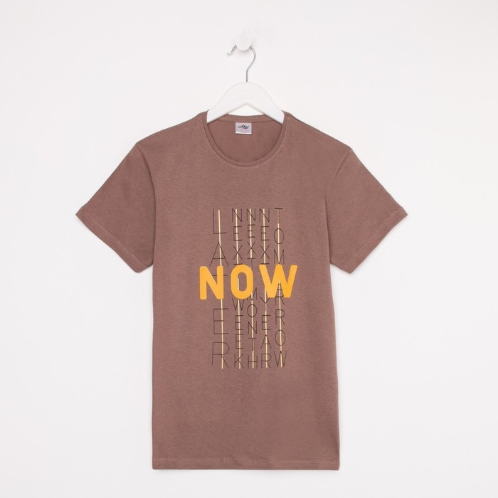 Футболка мужская с принтом, цвет светло-коричневый, размер 46