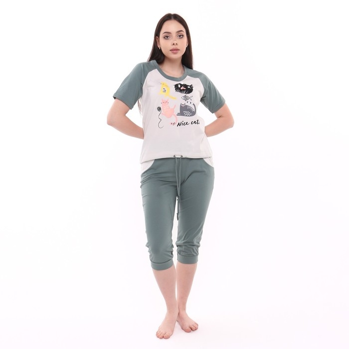 Комплект женский (футболка, бриджи), цвет зелёный, размер 46