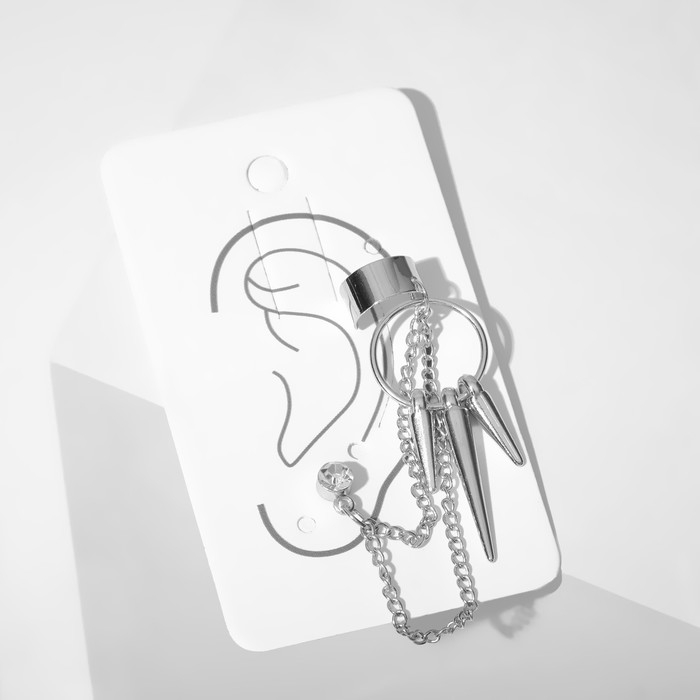 Серьга &laquo;Кафф&raquo; молодёжная, цвет белый в серебре