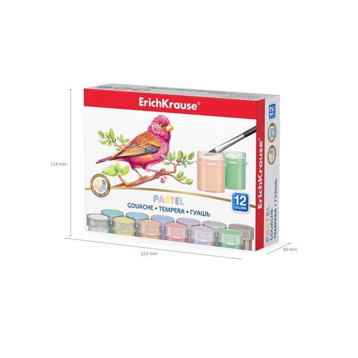 Гуашь 12 цветов по 20 мл, ErichKrause Pastel, в картонной упаковке