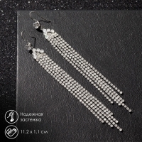 Серьги висячие со стразами &laquo;Голливуд&raquo; тонкость, цвет белый в серебре, 11,2 см