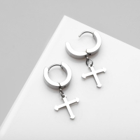 Серьги-кольца &laquo;Крестики&raquo; мини, d=1,3 см, цвет серебро