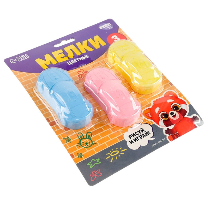 Мелки цветные для рисования на асфальте «Машинка», 3 шт Мелки цветные для рисования на асфальте «Машинка», 3 шт