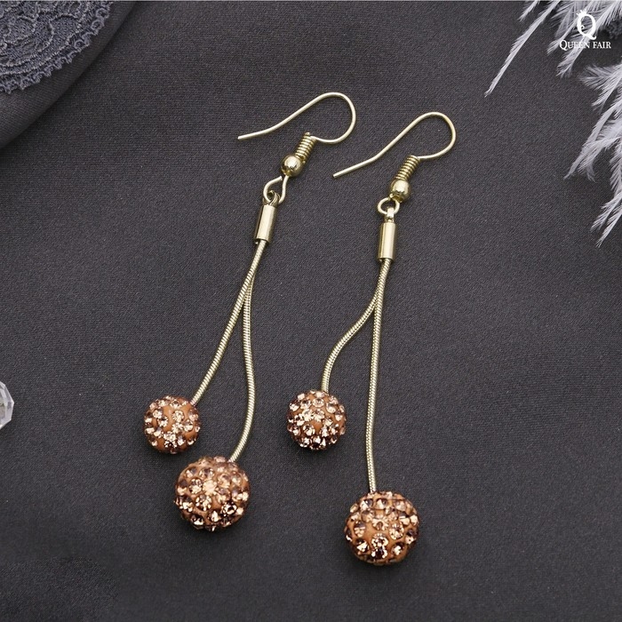 Серьги висячие со стразами &laquo;Шамбала&raquo;, цвет золотой в розовом золоте, 6,5 см