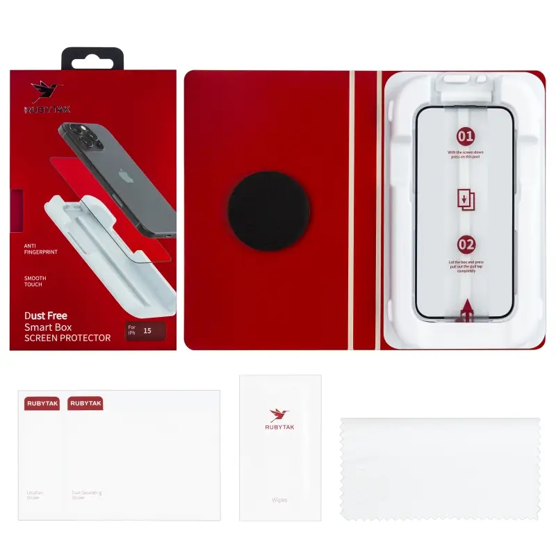 Защитное стекло RUBYTAK iPh 15 Silk Printing с аппликатором