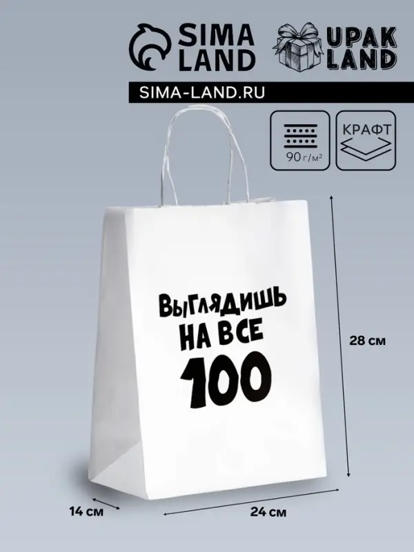 Пакет подарочный с приколами &laquo;Выглядишь на все 100&raquo;, 24&times;14&times;28 см