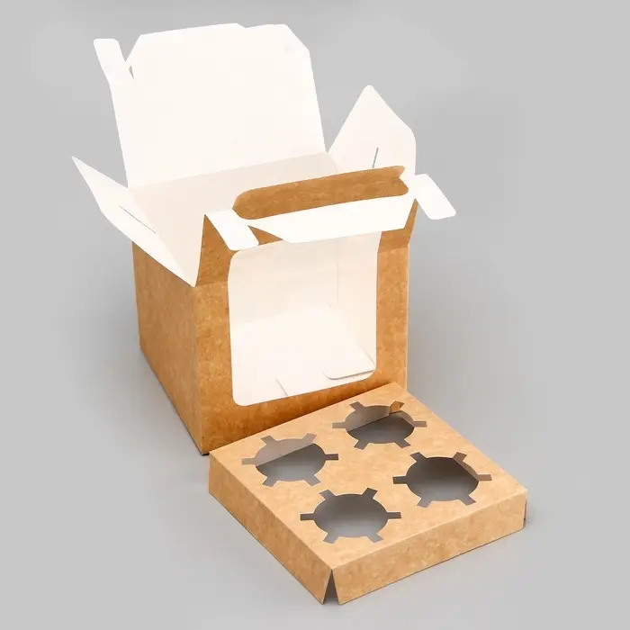 Коробка для 4 капкейков, крафт 16&times;16&times;14 см