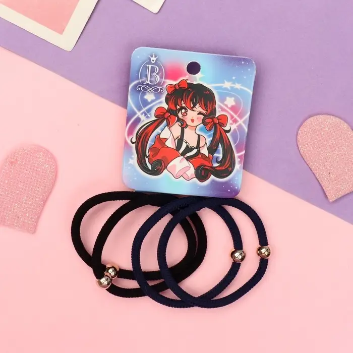 Резинка для волос "Комиксы" (набор 4 шт) девчонка бантики, 5 см, чёрный синий