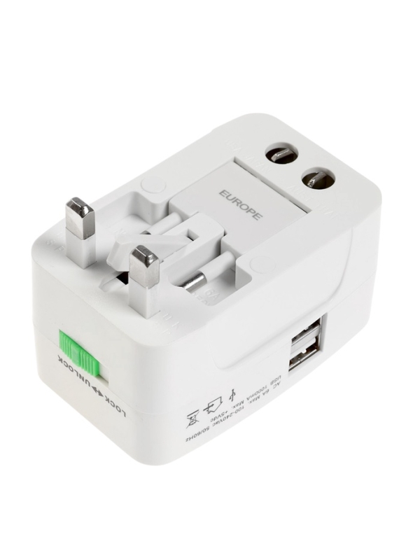 Адаптер универсальный, 3 А, 5 в 1, 1 USB-A, 220 В, белый