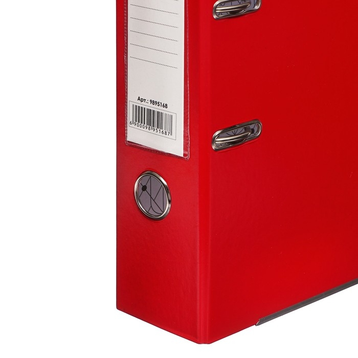 Папка-регистратор 75мм, А4, Calligrata "Mega", бумвинил, с карманом на корешке, нижний металлический кант, красная