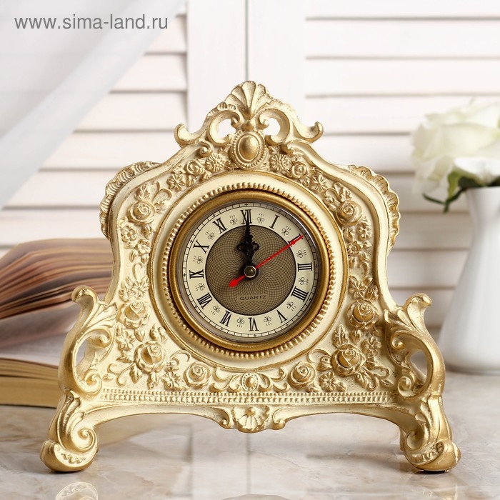Часы настольные интерьерные каминные, 21 х 19 х 6.5 см, d-7 см, белые с позолотой 3940771