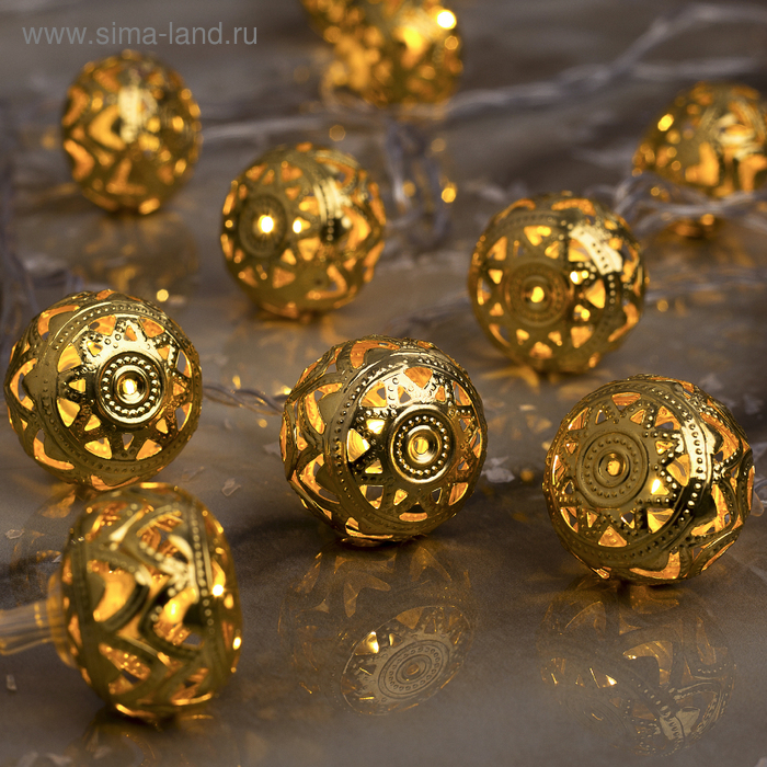 Гирлянда &laquo;Нить&raquo; 4 м с насадками &laquo;Шарик с орнаментом&raquo;, IP20, прозрачная нить, 20 LED, свечение тёплое белое, 8 режимов, 220 В