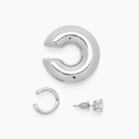 Набор серьги и каффы 3 шт., бублик и стразик, цвет серебро