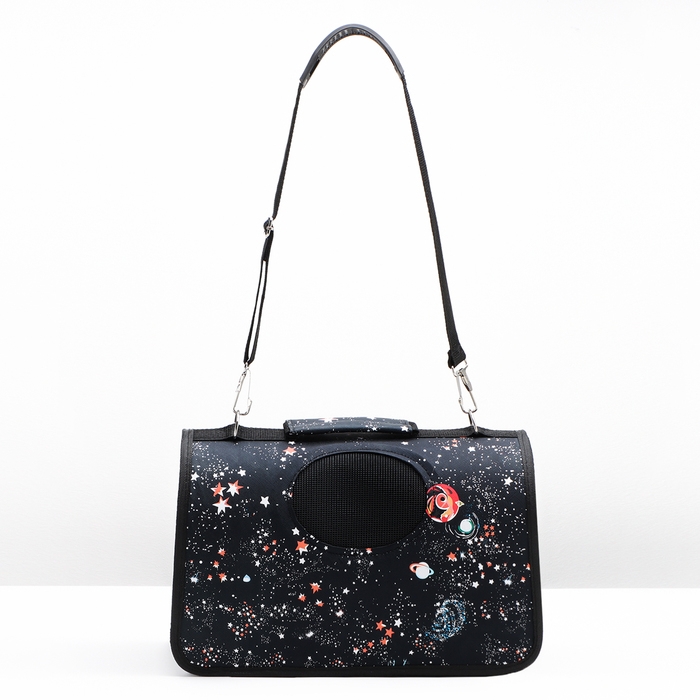 Сумка-переноска каркасная "Звёздное небо", размер S, 37,5 х 17 х 22 см, чёрная