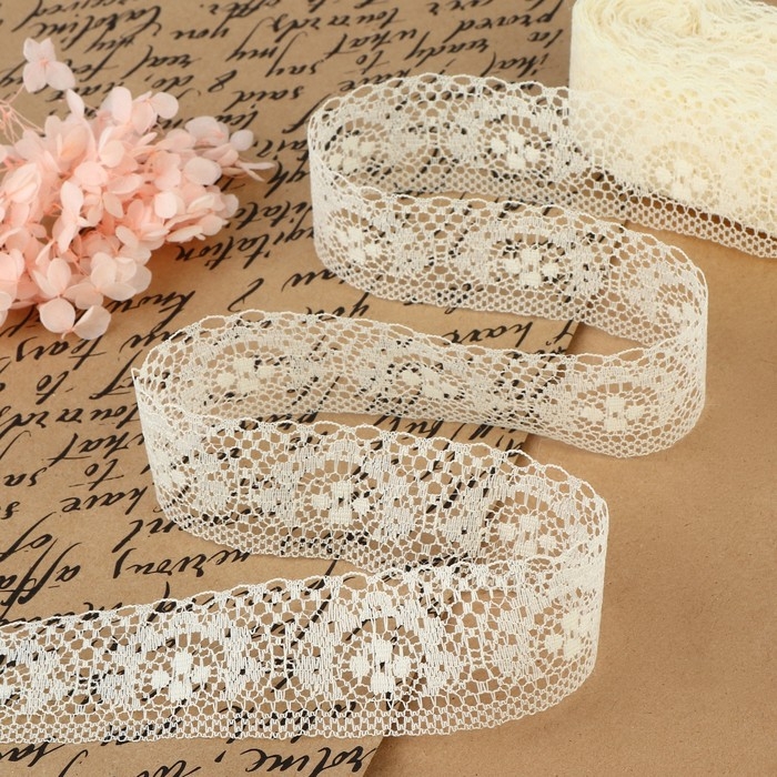 Кружево капроновое, 40 мм &times; 10 &plusmn; 1 м, цвет молочный