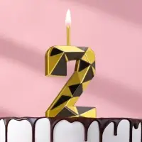 Свеча для торта &laquo;Алмаз&raquo;, цифра 2, золотой с черным