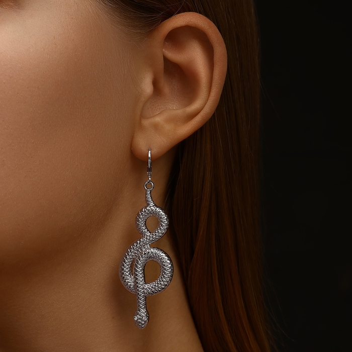 Новый год! Символ года 2025! Серьги металл &laquo;Змея&raquo; восемь, цвет белый в серебре