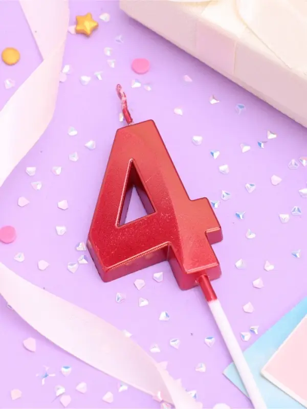 Свеча в торт на шпажке &laquo;Цифра 4&raquo;, красная, 5 см