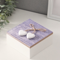 Шкатулка для украшений &laquo;Сердечки белые на сиреневом квадрате&raquo;, дерево, 12&times;12&times;5.3 см