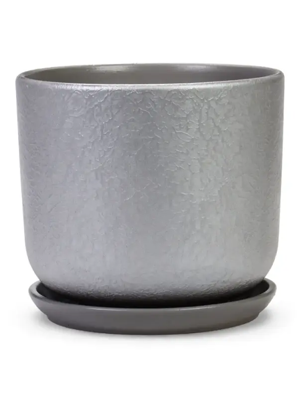 Горшок цветочный с поддоном 5,4 л, d22/h19 см серый керамика, "Перл" (М)