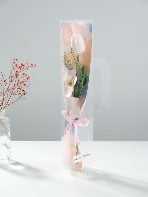 Букет из мыльных лепестков "Тюльпан с орхидеей" нежно розовый 8,5х7,4х38,6 см