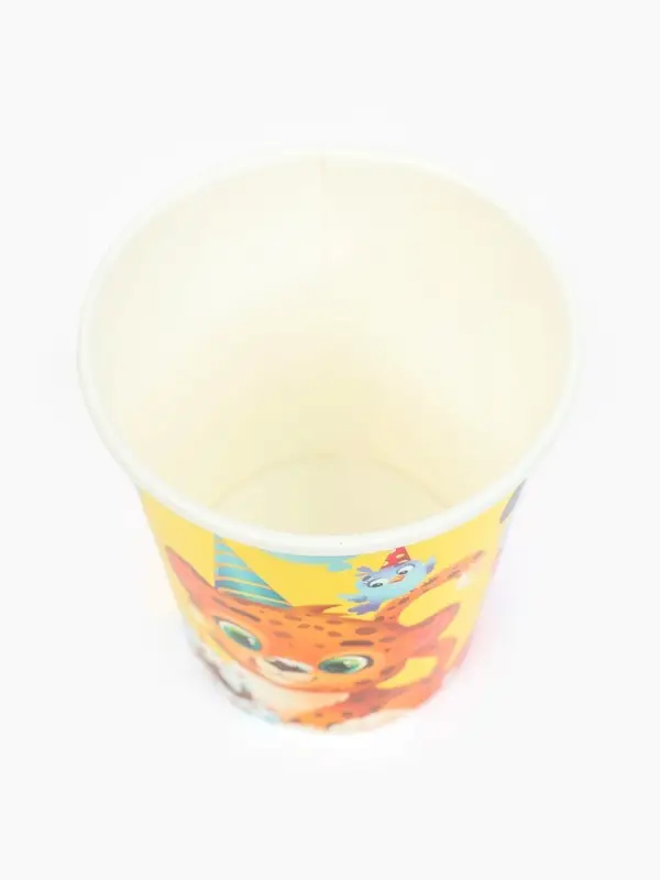 Стакан одноразовый бумажный &laquo;С Днём рождения, весёлые зверята&raquo;, желтый, 250 мл