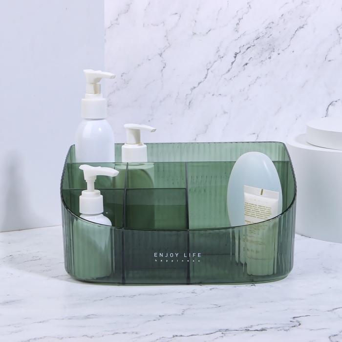 Органайзер для хранения косметических принадлежностей &laquo;GREEN&raquo;, 6 секций, 23 &times; 15,5 &times; 11 см, цвет полупрозрачный/зелёный