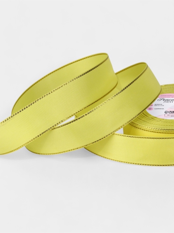 Лента репсовая 25мм*25&plusmn;1ярд(23м&plusmn;1м) золотые нити №015 жёлтый АУ