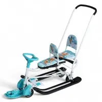 Снегокат &laquo;Тимка спорт 6Д&raquo; с забавными медвежатами, с двумя спинками, с родительской ручкой, бирюзовый, ТС6Д/ЗМ Nika