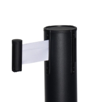 Стойка ограждения черная, с вытяжной лентой-470см белая, высота-90см, d-11см, напольный d-35см Стойка ограждения черная, с вытяжной лентой-470см белая, высота-90см, d-11см, напольный d-35см