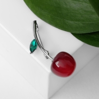 Брошь &laquo;Вишенка&raquo;, цвет бордово-зелёный в серебре