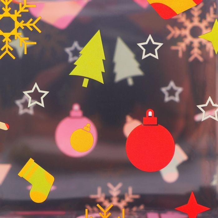 Новый год. Коробка подарочная новогодняя складная ПВХ Новый год. Коробка подарочная новогодняя складная ПВХ "Новогодние украшения" 11 х 11 х 11 см.