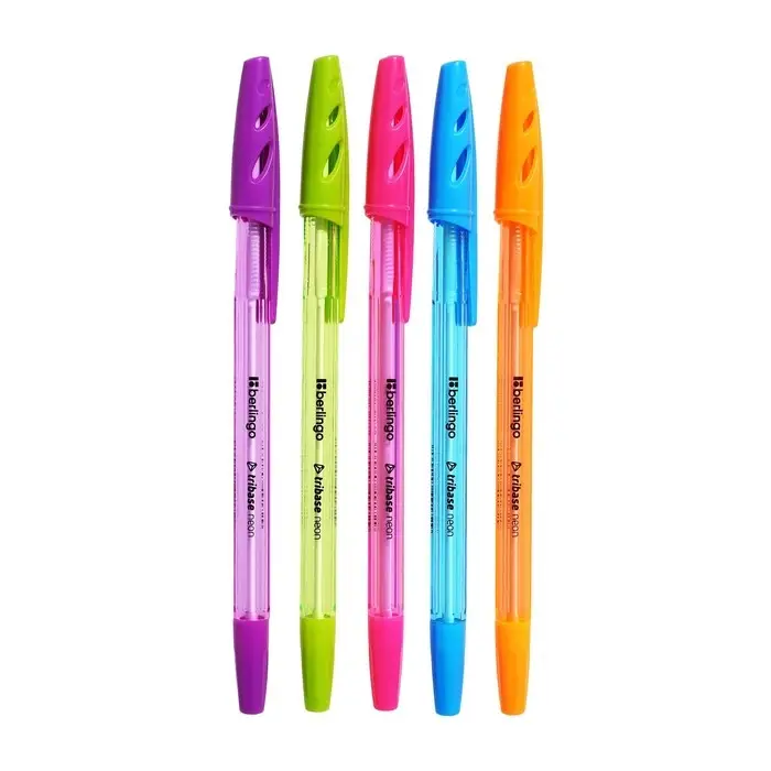 Ручка шариковая Berlingo Tribase Neon, стержень синий 0.7, корпус МИКС