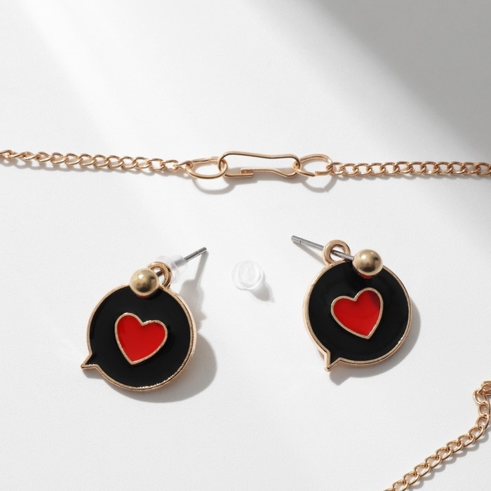 Гарнитура 2 предмета: серьги, кулон &laquo;Сердце&raquo; мечта, цвет красно-чёрный в золоте, 42 см