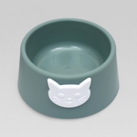 Миска для кошек 2 в 1 "Киса" пластиковая, 14 х 8 см, зелёная