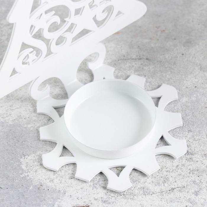 Новый год Подсвечник "Ёлка со звездами" металл на одну свечу, 6,6х10х13 см, белый