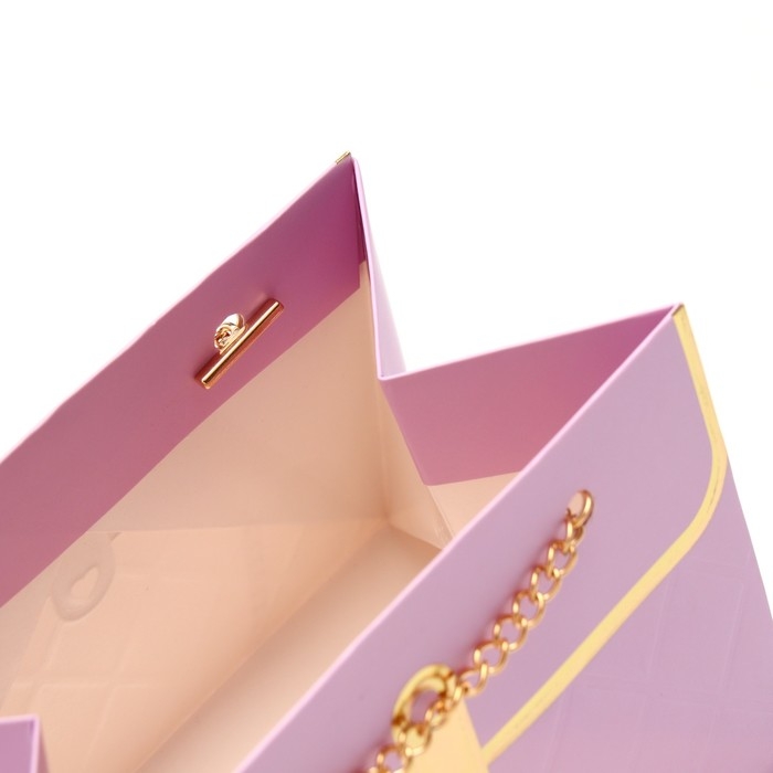 Пакет для цветов, ручка цепь, Пакет для цветов, ручка цепь, "Сиреневый", с золотым тиснением, 15 х 10,5 х 10 см
