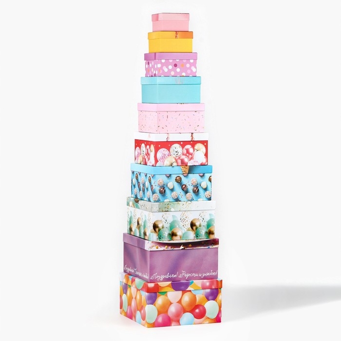 Набор коробок 10 в 1, упаковка подарочная, «Шары», 10.2 х 10.2 х 6‒28.2 х 28.2 х 15 см Набор коробок 10 в 1, упаковка подарочная, «Шары», 10.2 х 10.2 х 6‒28.2 х 28.2 х 15 см
